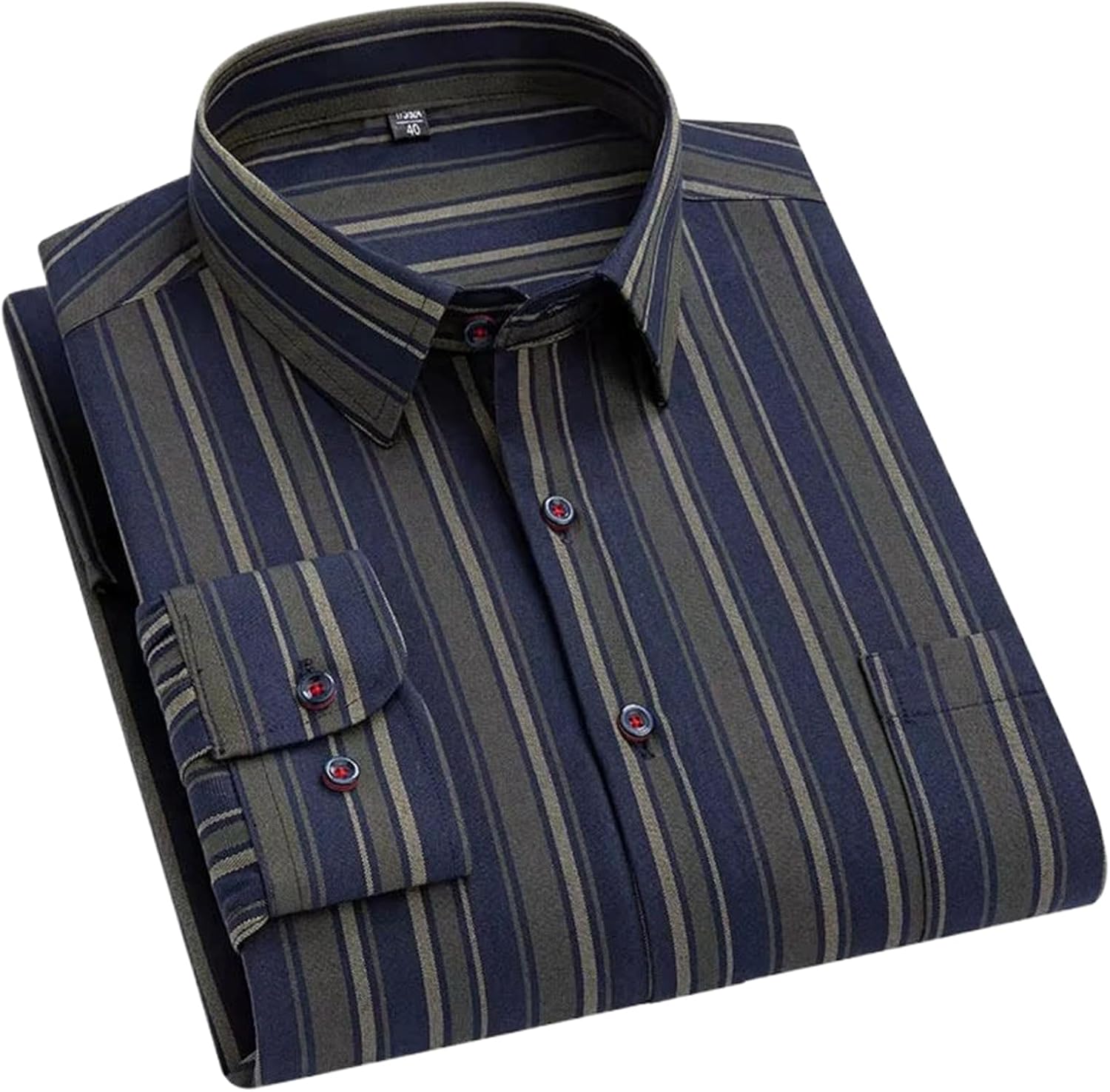 Long-Sleeve Shirts for Men Slim Fit Formal Plain Shirt Striped Office Tops