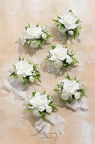 Miniatura 6 de Ling's moment 6 piezas de flores artificiales de ramillete de muñeca para boda, ramilletes para regreso a casa y graduación para niñasmadres, etc.