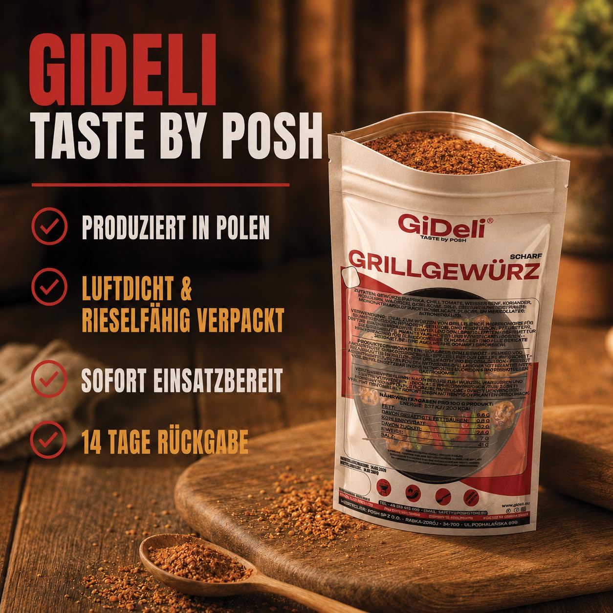 GiDeli Grillgewürz Scharf 2x5kg - Feurige & Aromatische Gewürzmischung für den Grill - Ideal für Schweinenacken, Rippchen, Geflügel & Schaschlik - Trockenmarinade & Rub - Sofort Einsatzbereit