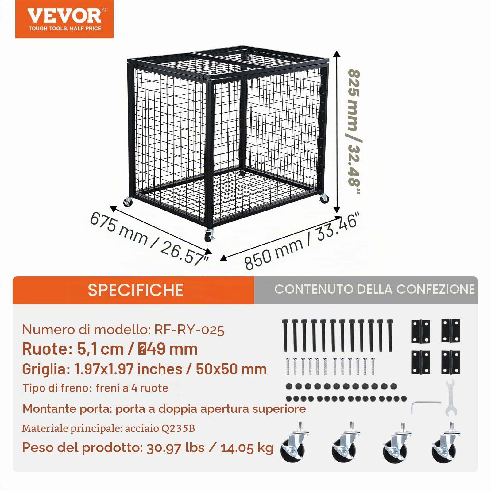 VEVOR Carrello Portaoggetti per Palline Sportive, Gabbia da Basket con Chiusura a Chiave con Doppi Coperchi, Organizzatore Porta Attrezzi Sportivi per Interni ed Esterni, Rastrelliera in Acciaio