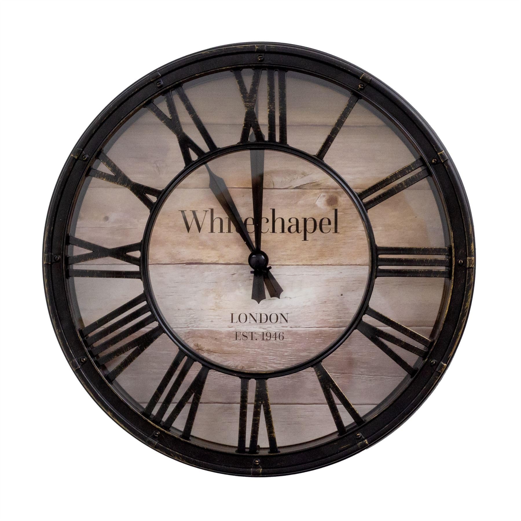 London Whitechapel Vintage Wall Clock | Antique Effect, Roman Numerals, Wall Mounted Clock - 20cm