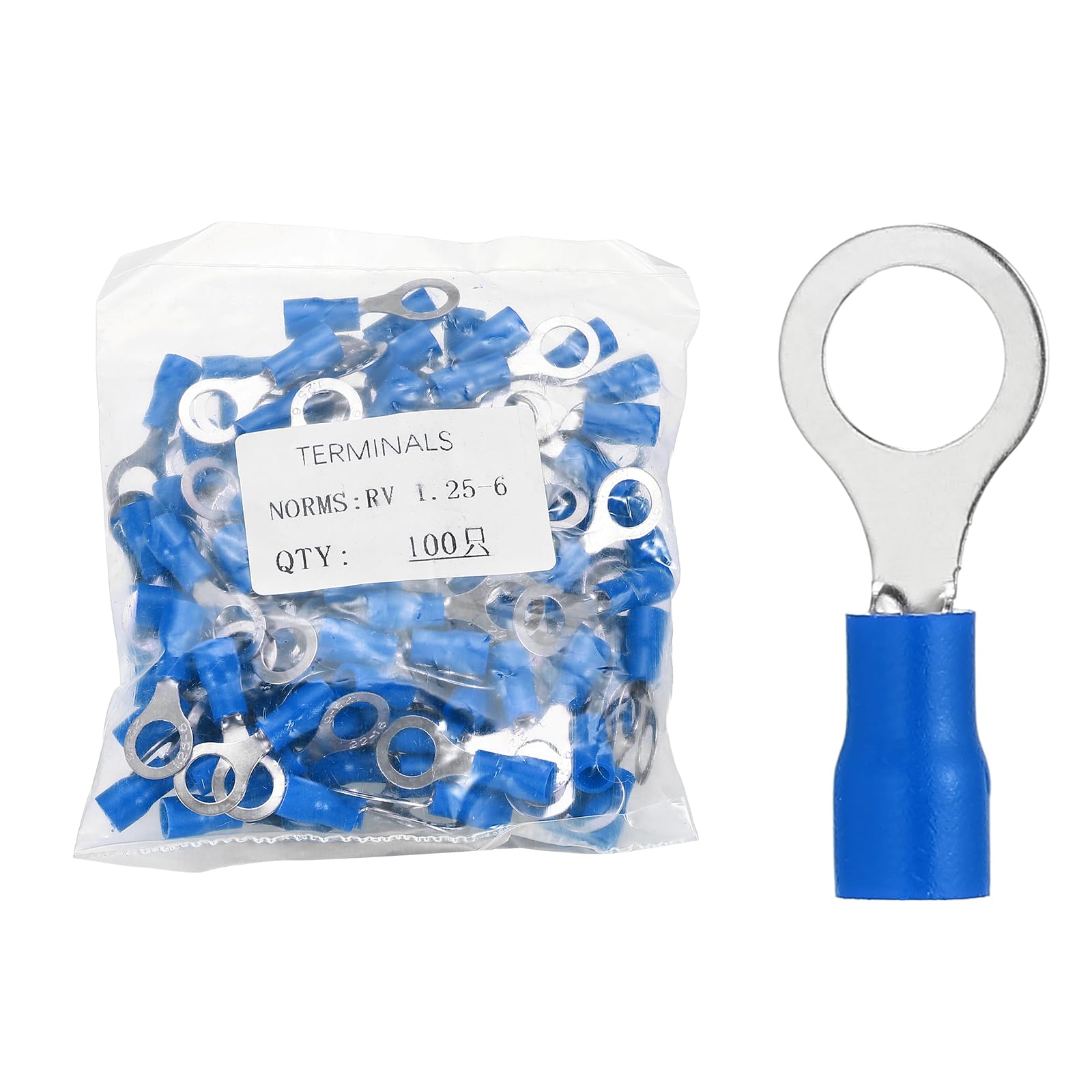 sourcing map 100pcs Terminals Ring Connectors #1/4" 22-16 Gauge Heat Shrink Ring Terminals for Electrical Industrial Chemical Project, Blue