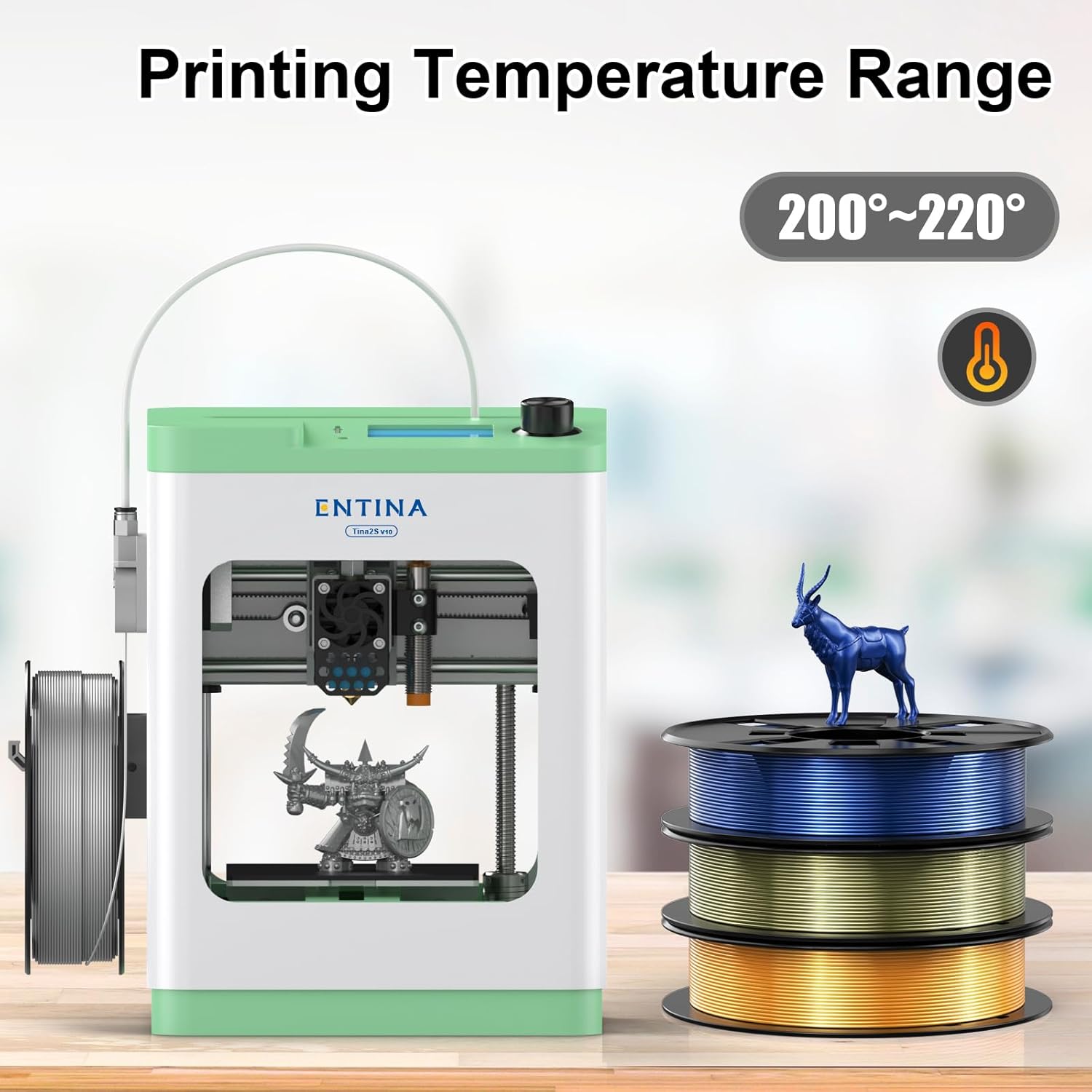 ENTINA 4 Colors Silk Shiny 3D Printer Filament Bundle, PLA Filament 1.75 mm for 3D Printers, Dimensional Accuracy +/- 0.02 mm, 200g x 4 Spools Set