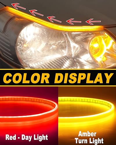 Vista 5 de Qasim Tira LED de Flujo Secuencial de 24 pulgadas Rojo+Amarillo Luces de Circulación Diurna 60cm Tira de Luz de Conducción Guía de Señal de Giro
