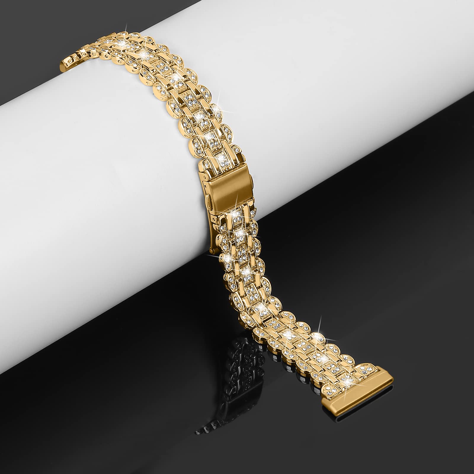 Chic Metal Watch Band With Diamonds – Compatible With Fitbit Versa 4, Versa 3, Sense 2, Sense 1 (Champagne Gold) - View #5