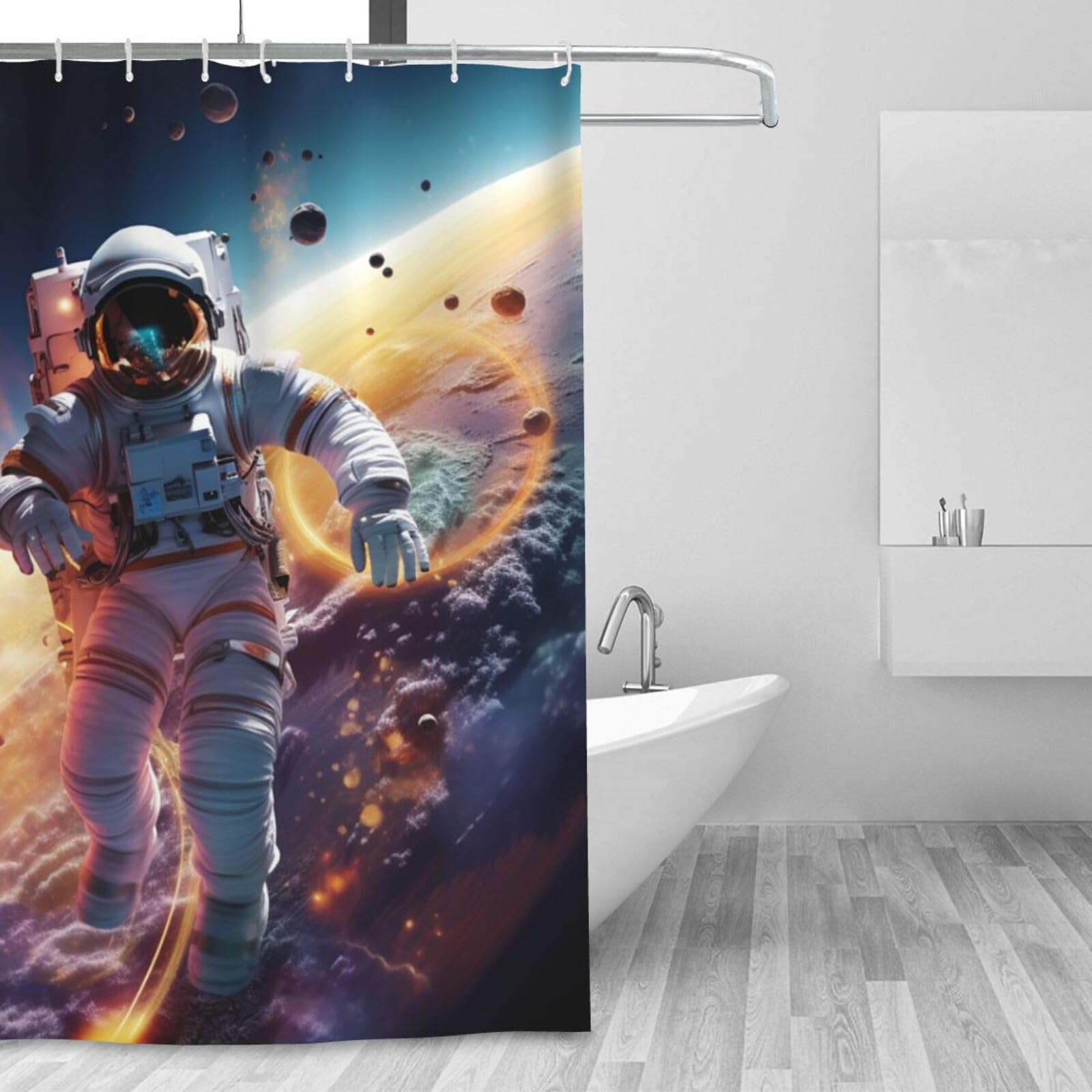 Rideau de douche astronaute espace rideau de bain d'hiver imperméable lavable moderne maison 12