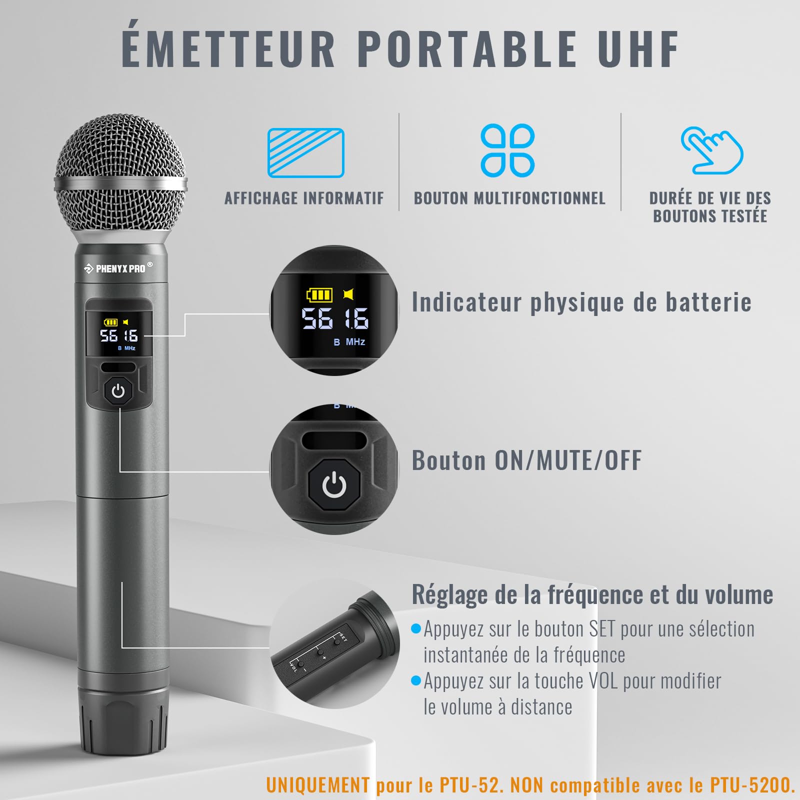 Phenyx Pro Système de Microphones sans Fil UHF Dual PTU-52-1H1B