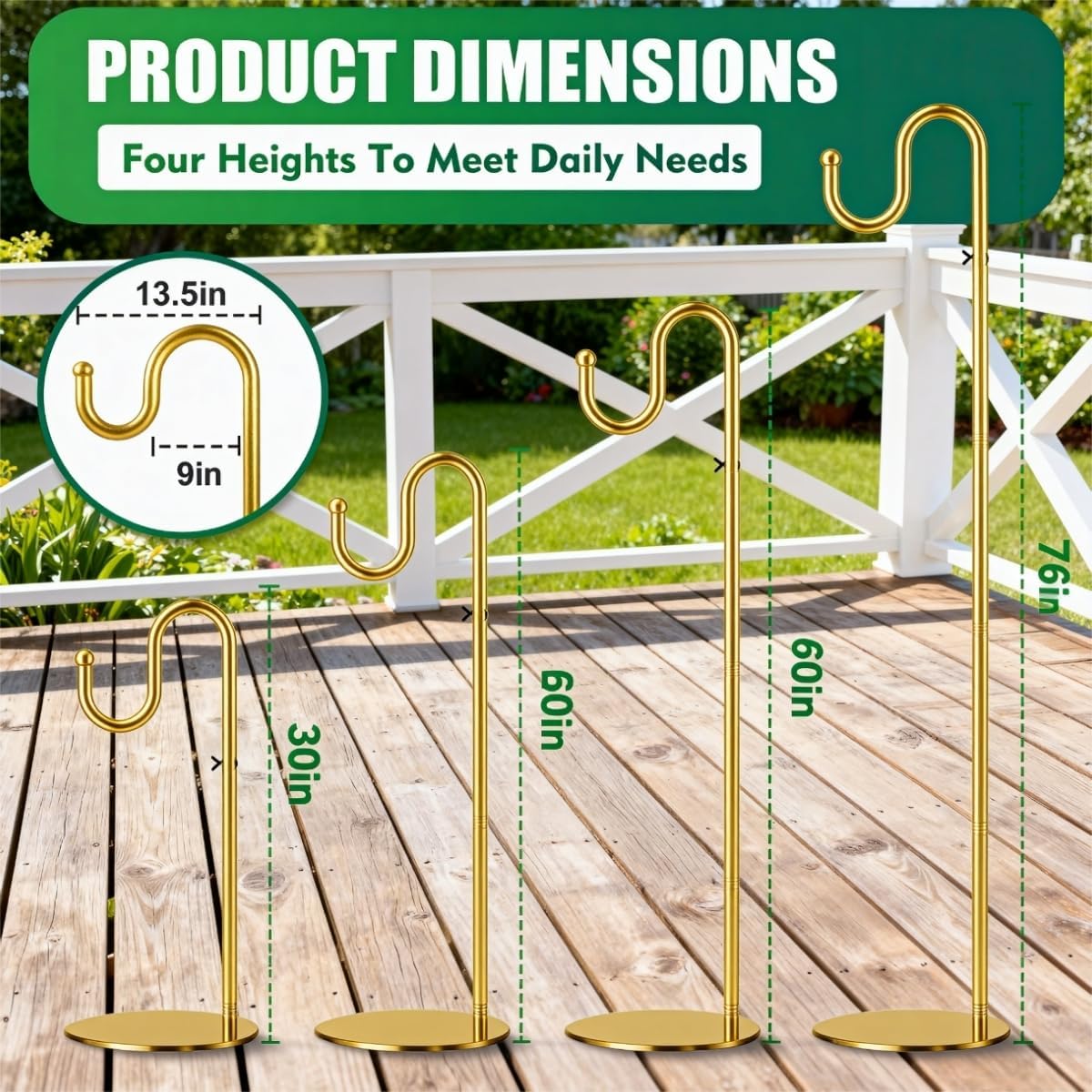 76" Shepherds Hook for Bird Feeder, Outdoor Plant Stand with Weighted Base, Adjustable Wind Chime Hanger for Hanging Plants Patio Lawn Garden