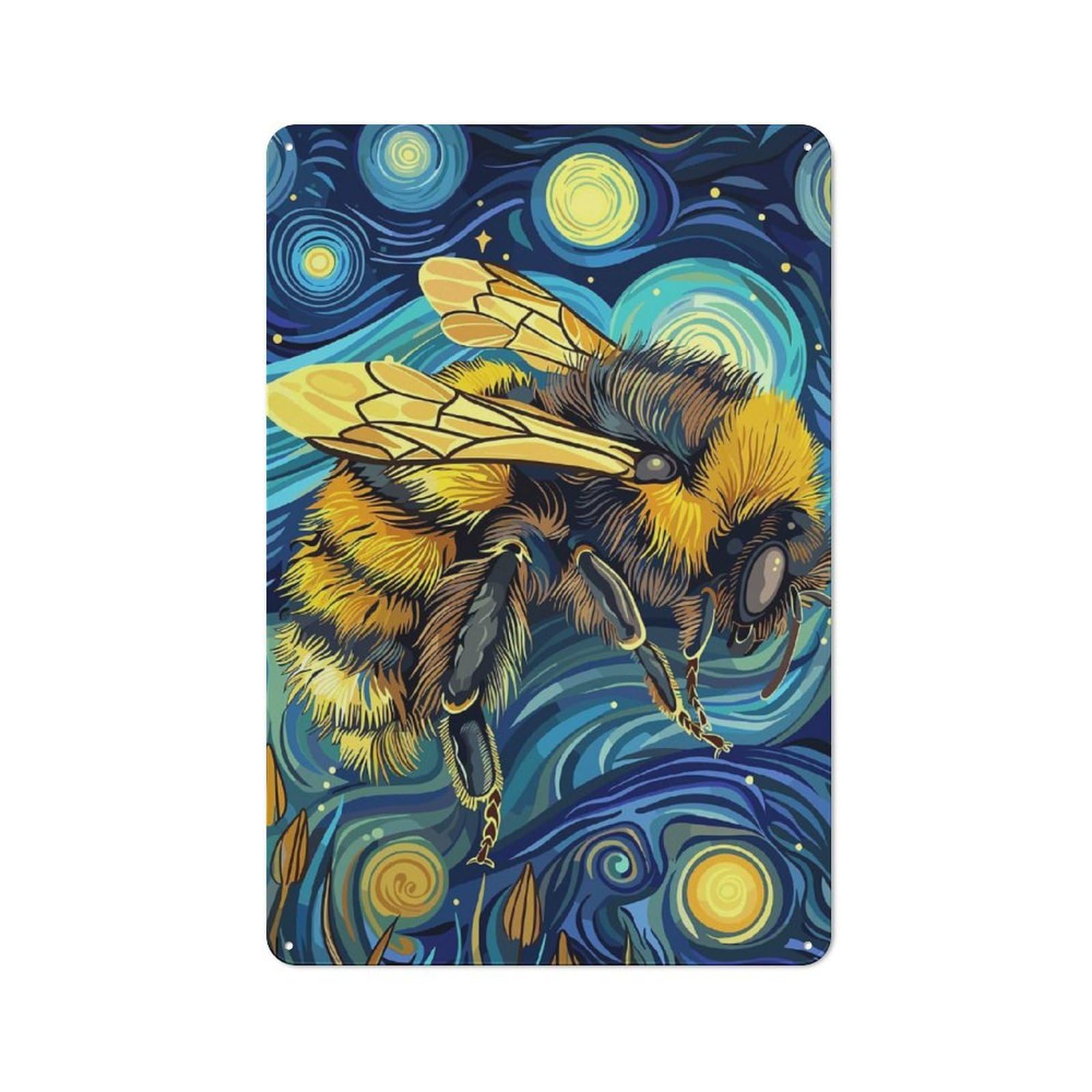 Junmoney Bee In Starry Night Style Rustic Tin Sign 30X20cm Featuring For Bar Or Restaurant, A Housewarming Gift For Bar Decor Enthusiasts