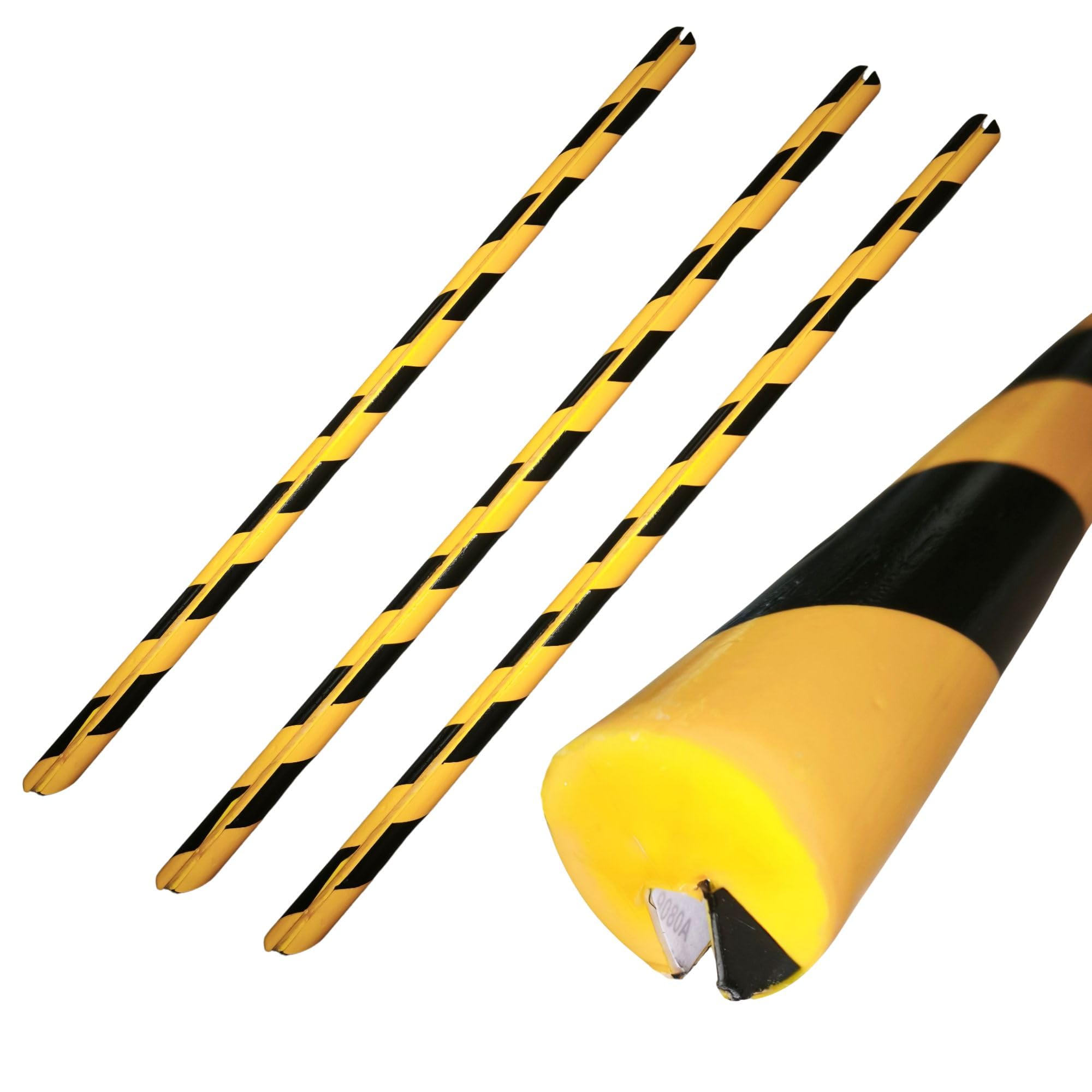 Protector Bordes Metal Tipo B – Paragolpes Espuma Amarillo Negro Ø40 mm – Perfil Curvo 1 m – Sin Adhesivo – Pack 4