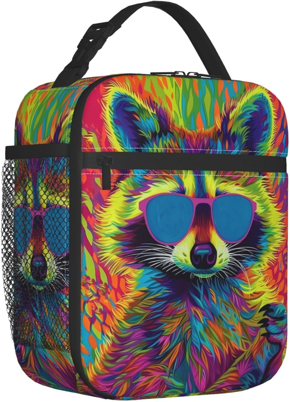 Insulated Lunch Box for Women Men, Colorful Raccoon Lunch Box Reusable Portable Lunch Bag Cooler Tote Waterproof Lunch Container for Office Picnic Work Travel Hiking - Image 2