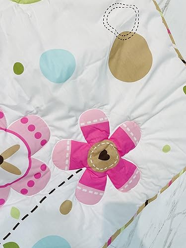 Miniatura 4 de Juego de ropa de cama para cuna de bebé niña, juego de ropa de cama floral para cuna, 1 edredón, 1 sábana bajera, 1 organizador de pañales, rosa y