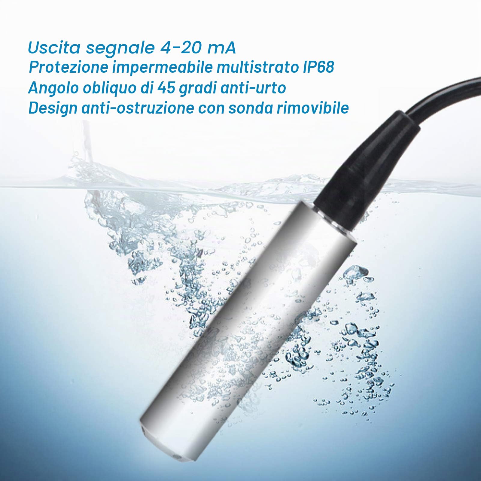 Trasmettitore di Livello del Liquido YB - 2J - F - Rilevatore con Alta Precisione, Circuito Digitale e Protezione Impermeabile IP68 (0 - 2m, 12 - 32VDC, 4 - 20mA)