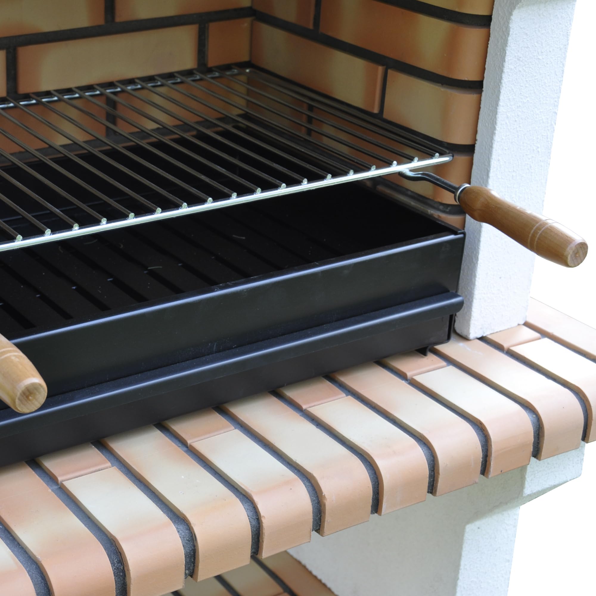 MOVELAR - Barbacoa de Obra Prefabricada de Leña y Carbón Modelo Alcoa Plus XL 1 Side Stand (Gris, Naranja - 86,5 x 58 x 225 cm) REF: M00334 - Cocina de Exterior para Jardín y Terraza