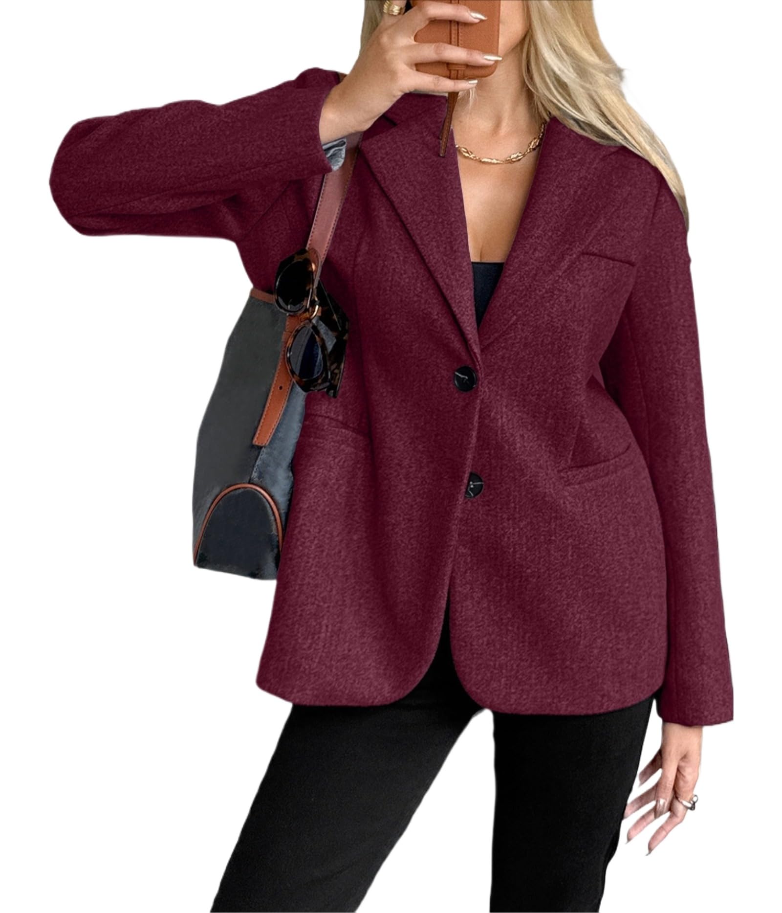 Womens Oversized Lapel Blazer Fall Winter Wool Suit Jacket Trendy Business Work Office Elegant Dressy Short Peacoat