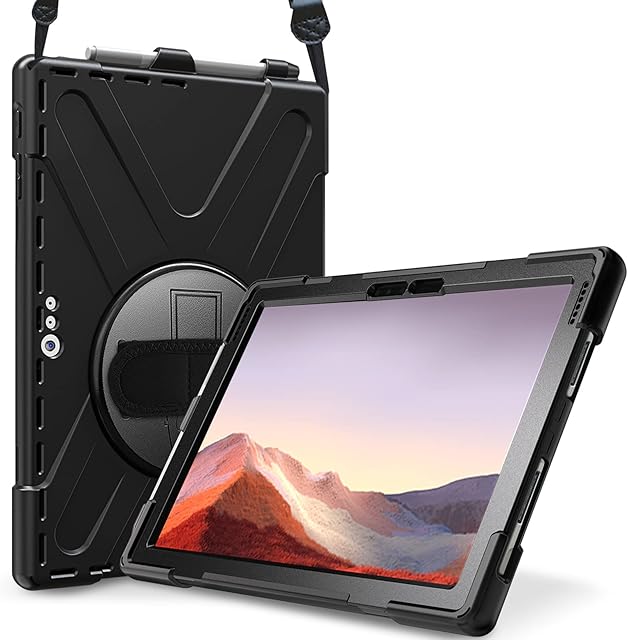 ProCase Case for Microsoft Surface Pro 7 Plus 2021/Surface Pro 7/ Pro 6/Pro 2017(5th Gen)/Pro 4/Pro LTE Case Heavy-duty Shockproof Rugged Case Cover with Rotation Kickstand and Hand Strap -Black