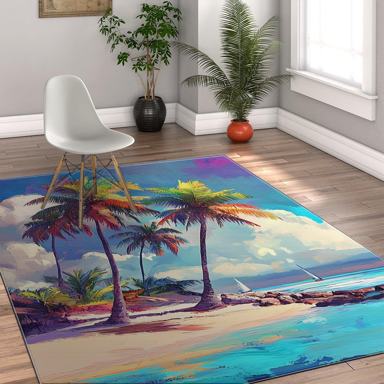 Tapis coucher de soleil tropical lavable 60x90 cm poil bas ocean