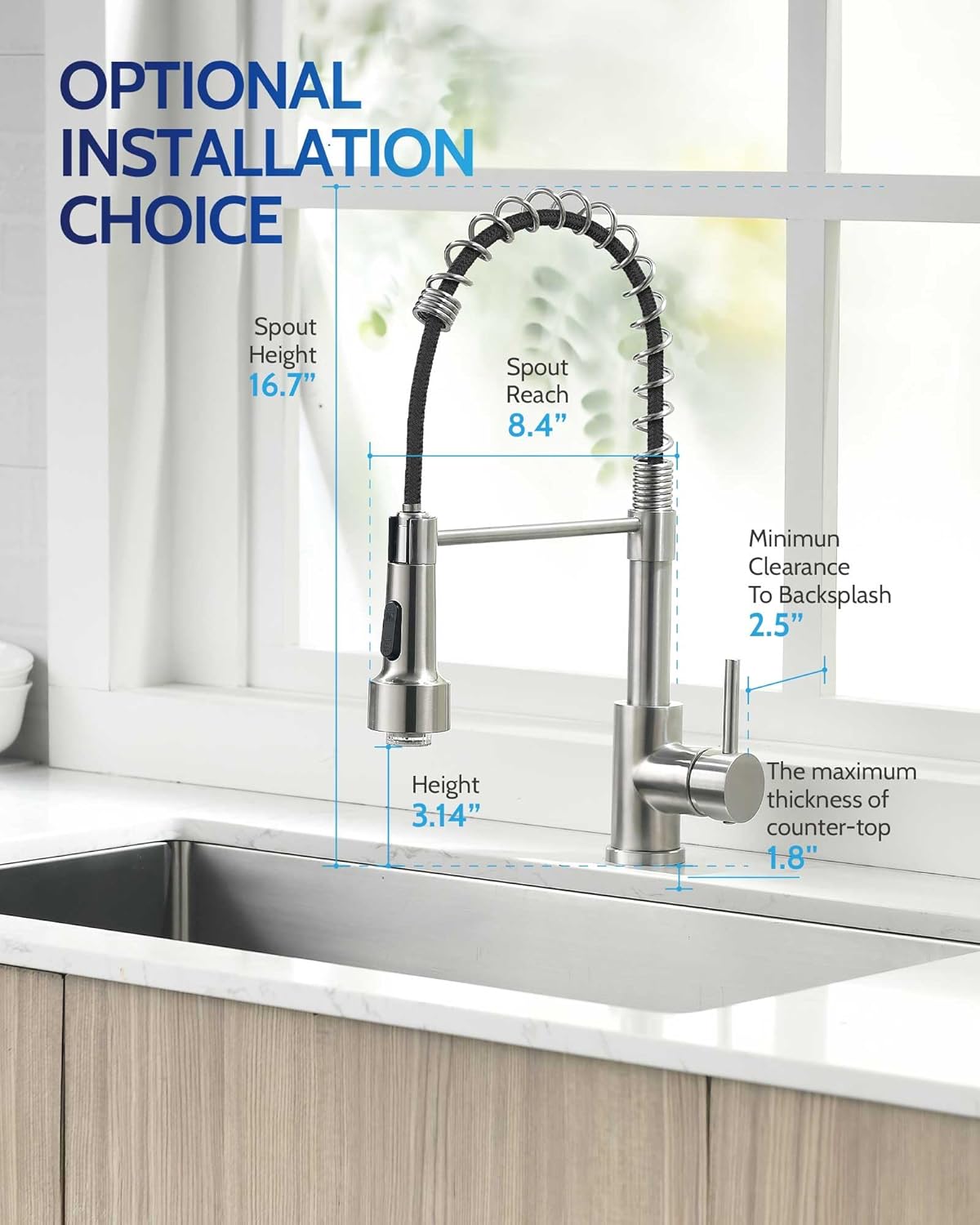 LUFEIDRA Kitchen Faucet with Sprayer LED Light, High Arc Spring 304 Stainless Steel Single Handle LED Faucets, Kitchen Sink Faucet for Bar Sink Rv, Brushed Nickel