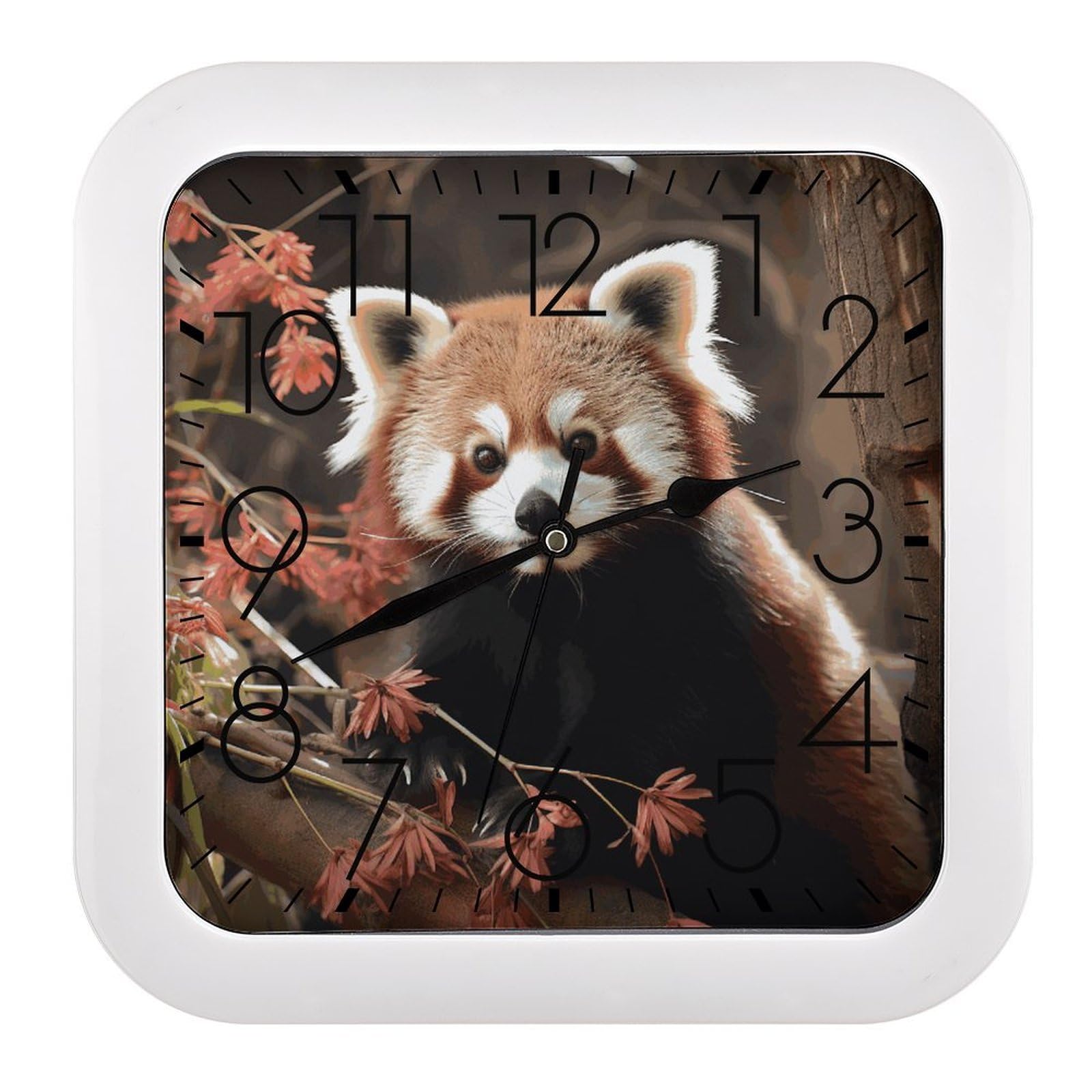 LDGSUPH Red Pandas Wall Clock Silent Non-Ticking Modern Clock Personalized Vintage Square Clocks for Travel Office Kitchen Home Decorative Clocks 10.2 Inch
