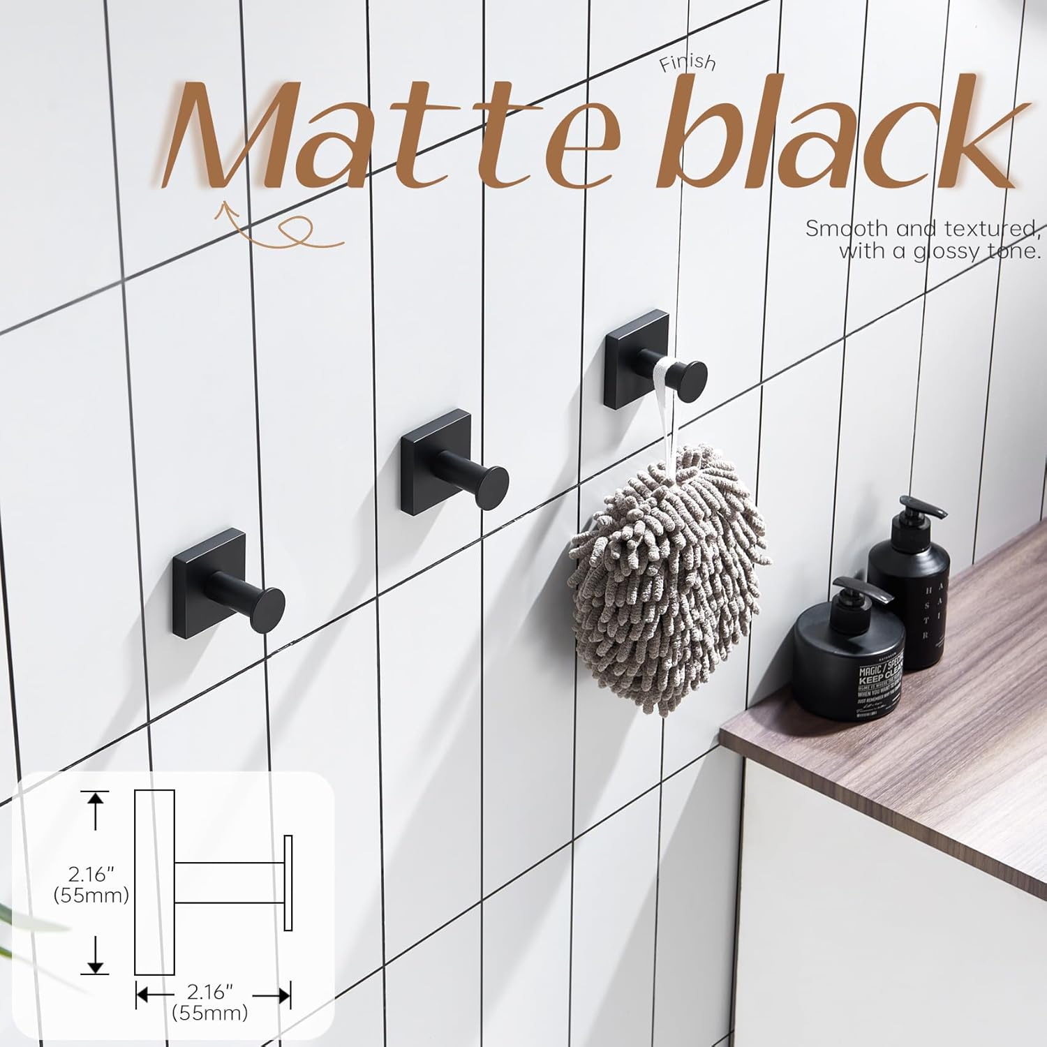 KOKOSIRI Black Hooks for Hanging Bath Towels Bathroom Shower Hook Holder Kitchen Bathroom Accessories Wall Mounted Stainless Steel 3 Pack, B1016BK-P3