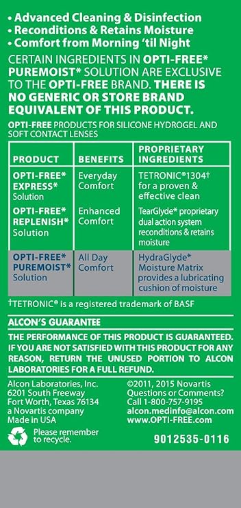 Opti-Free Puremoist Multi-Purpose Contact Lens Cleaning and Disinfecting Solution with Lens Case, 2 Fl Oz (Pack of 1)