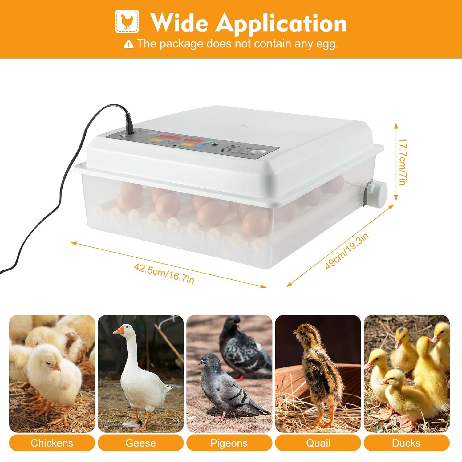 64-Egg Single-Layer Incubators, Poultry Incubators, Automatic Egg Rotation 360° Heat & Adjustable Egg Distance, Automatic Temperature Control System, for Hatching Chicks Quail Goose Pigeon Duck