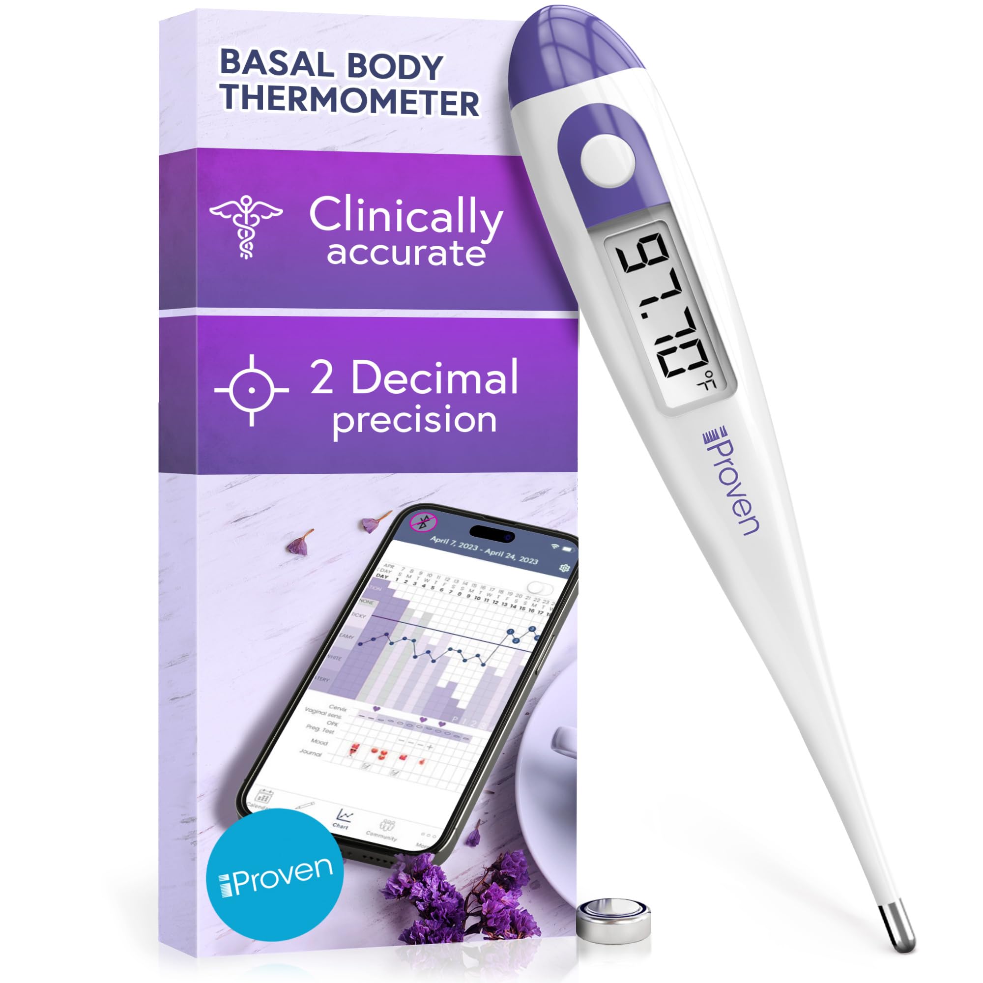 iProvèn Digital Basal Body Thermometer, 1/100th Degree High Precision, Quick 60-Sec Reading, Memory Recall, Accurate BBT Thermometer for Natural Ovulation Tracking by iProven