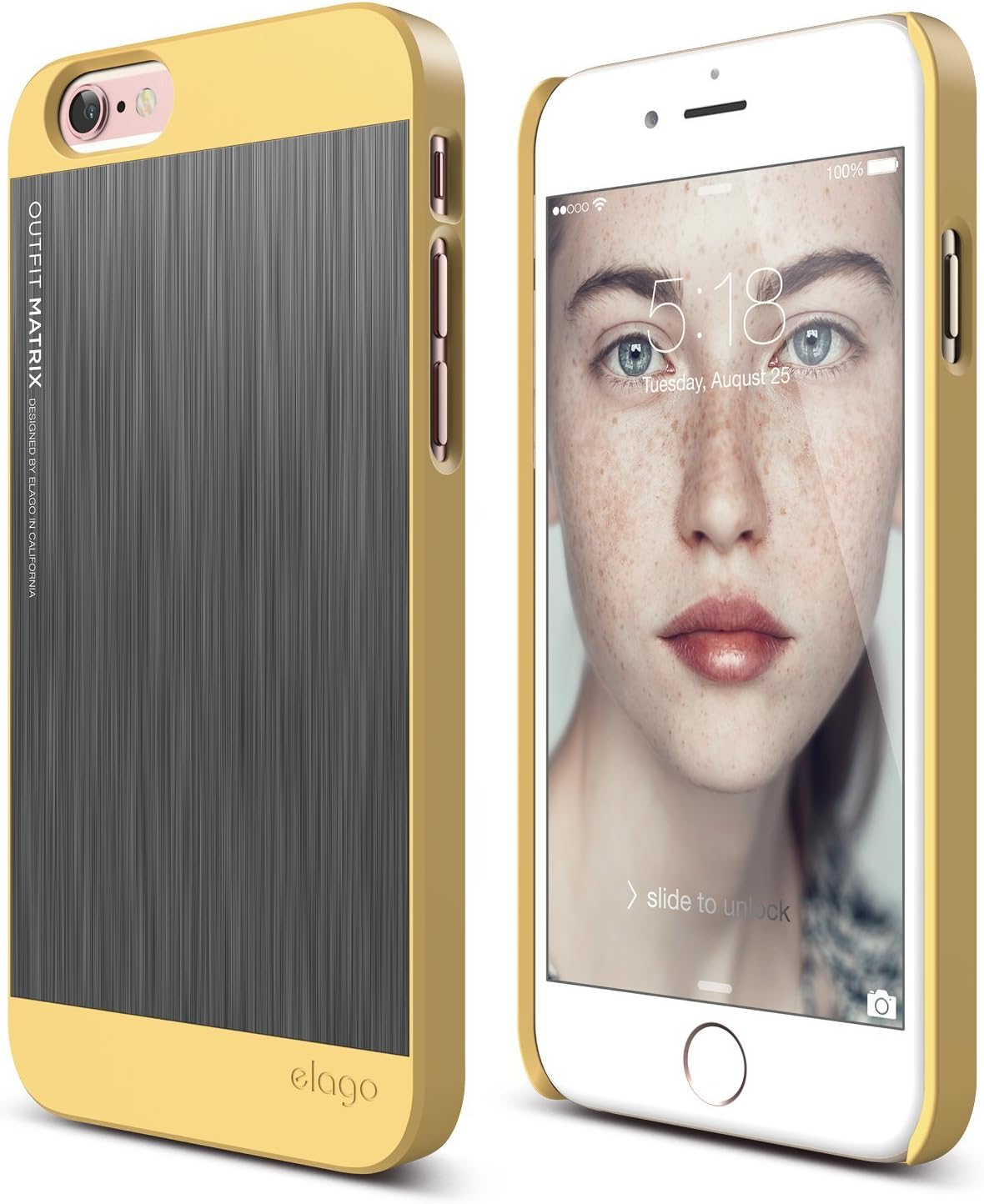 iPhone 6S Case, elago® [Outift Matrix][Creamy Yellow/Dark Grey] - [Premium Hybrid Construction][Brushed Aluminum][Spark Design Award] - for iPhone 6/6S