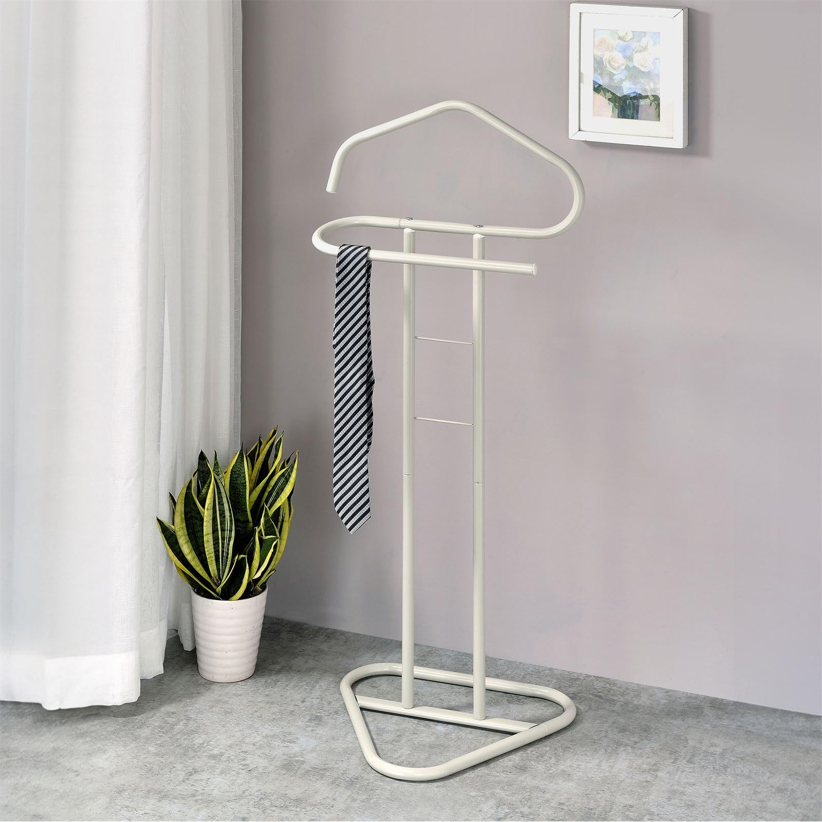 IDIMEX Camilo Dressboy for Men and Women, Practical Silent Servant with Trousers Hanger, Beautiful Clothing Butler with Pocket Holder, Modern Clothing Stand, Painted White