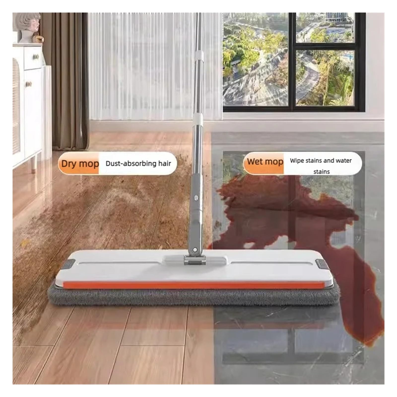Fregona de suelo plana con cubo y manos libres de 33 cm for limpieza del hogar, sistema de limpieza con rotación de 360 ​​grados, lavable, de microfibra, herramienta de limpieza fácil.(Bucket-mop-4 cl
