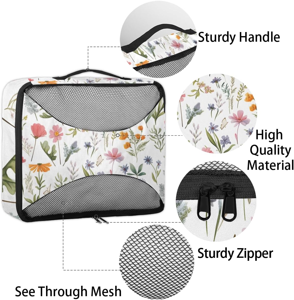 Leaves Wildflowers Pattern 4 Set Packing Cubes Packing Cubes for Women Lightweight Travel Essential Bag Clothes Carry on Suitcase Bags for Accessories Essentials