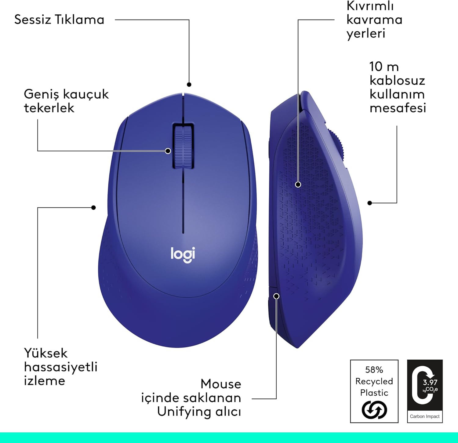 Logitech M330 Silent Mouse, Wireless Blue, 910-004910 (Blue)