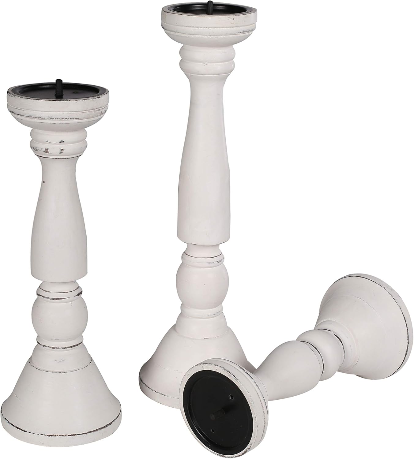 Candle Holders Set of 3 (16",14",12" Height)_White Antique,Pillar Candle Holder in Mango Real Wood,Decorative Candle Holders for Table Centerpiece, Wedding, Party, Home Décor, Spa,Farmhouse, Gifting