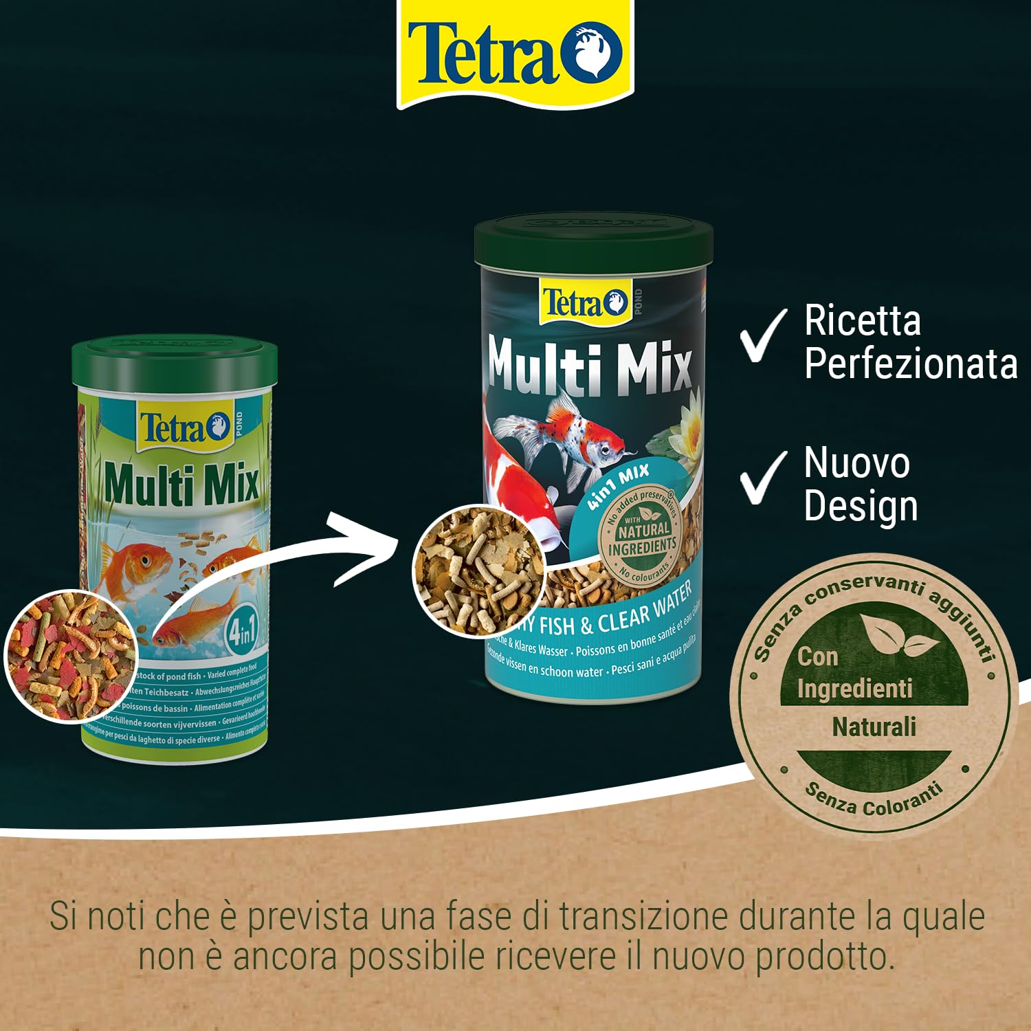 Tetra Pond Multi Mix 4 L Mangime per Pesci, Composto da 4 Diversi Tipi di Cibo (Cibo in Scaglie, Bastoncini, Gammarus, Wafer)
