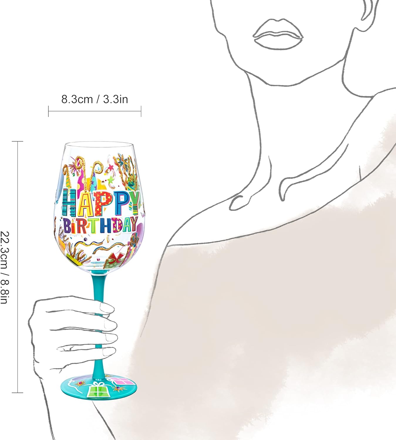 NymphFable Hand-painted Wine Glass Happy Birthday Artisan Painted 15oz Personalised Gift for Birthdays - Image 5