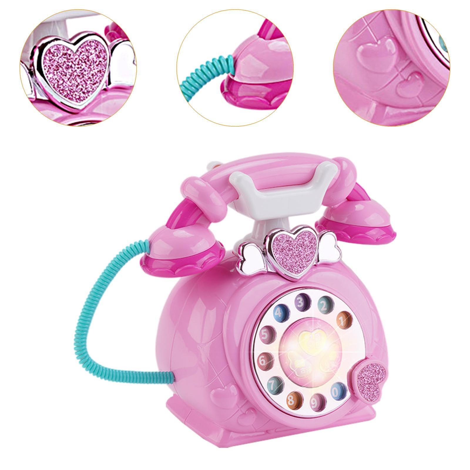 Telefono Giocattolo Musicale per Bambini con Luci, Telefono Fisso Retrò con Filo per Neonati E Bambini Dai 3 Anni in Su, Rosa, Taglia unica bambino