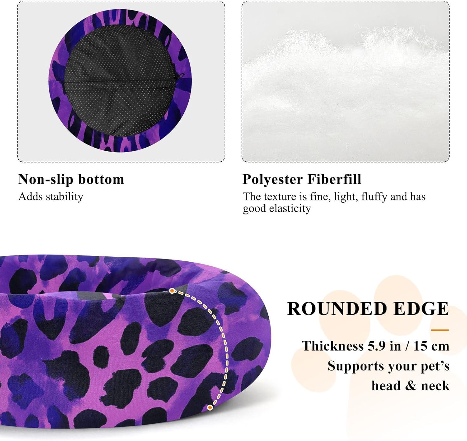 Purple Black Leopard Pet Cat Bed Warm & Cozy Dog Pillow Bed for Medium Size Pets Sleeping M