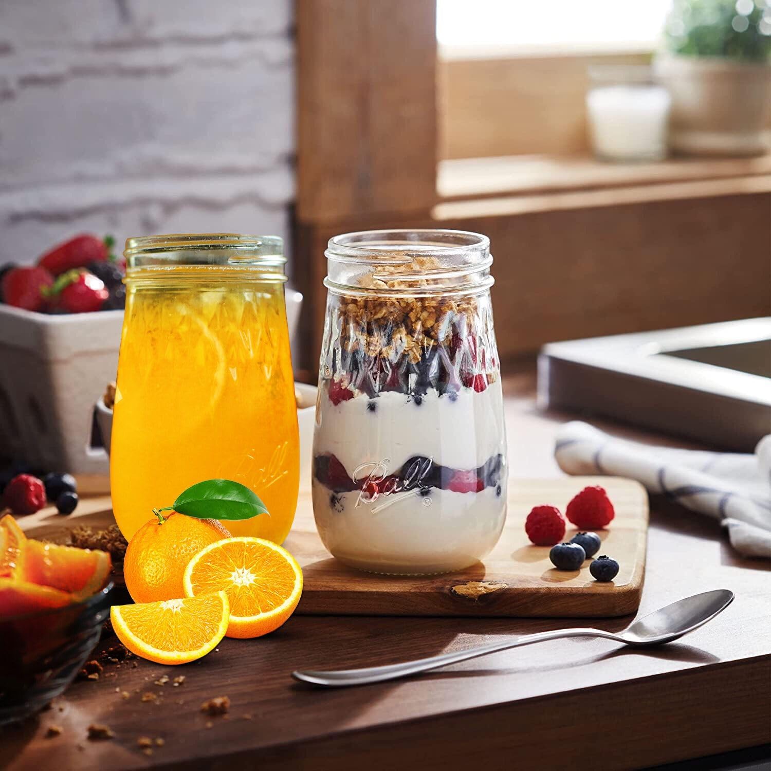 1 Pack Flute Shaped Mason Jar 16 oz with Airtight Lid and Band