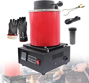 1600W Electric Smelter Furnace with 3KG Graphite Crucible Metal Casting Machines/Digital Melting Furnace Kit for Metal Smelting Needs w/Graphite Crucible & Forceps & Gloves,red