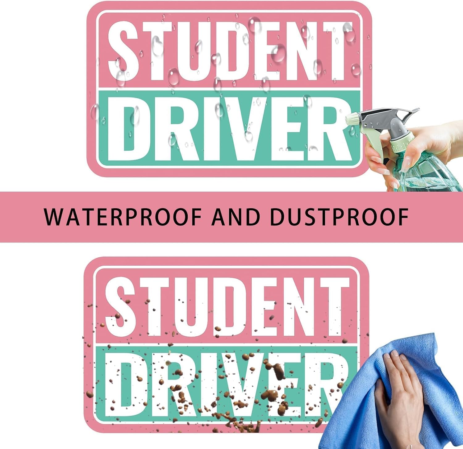 New Driver Sticker Magnet, Student Driver Sticker Magnet for Car, Car Decals- Essential for Student Motorists, 5.71"*3.54" - Golden Ratio Dimension, 2pcs（Pink/Green-Student） image 4