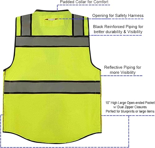 Miniatura 6 de 3C Products Premium Heavy Duty ANSI Class 3 Surveyor's Vest wPadded Collar, Tablet Pocket, Can Pocket & Large Back Pocket
