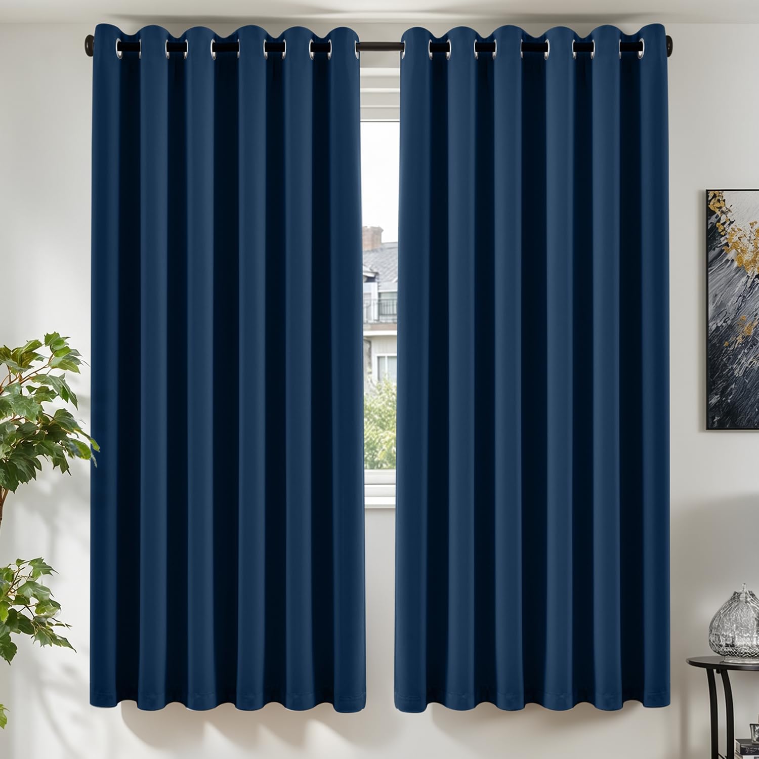 TOPICK Blackout Curtains for Bedroom Living Room W90 xL72, 2 PCS Navy Blue — image 1