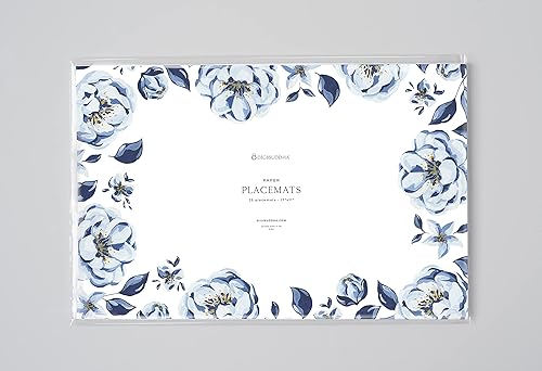 Miniatura 3 de DIGIBUDDHA Blue Blooms - Manteles individuales bohemios de peonía y anémona, diseño de acuarela con borde floral de 11 x 17 pulgadas, manteles