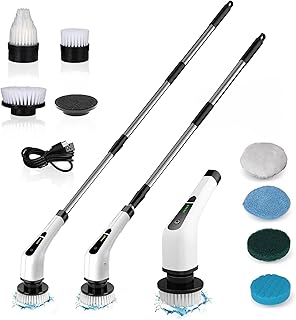 Shatanuvart Export Electric Spin Scrubber Cordless Cleaning Brush with 8 Replaceable Heads & Squeegee Adjustable Extension Handle Ideal for Bathroom, Tub, Tile, Kitchen (Model 2)
