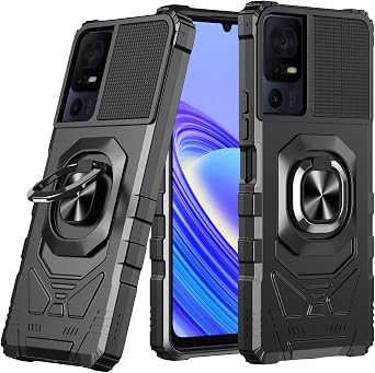Case for TCL 40 SE Phone Case with Screen Protector, Ring Stand for Magnetic Car Mount, Military Grade, Heavy Duty Shockproof Rugged Protective Phone Cover Black