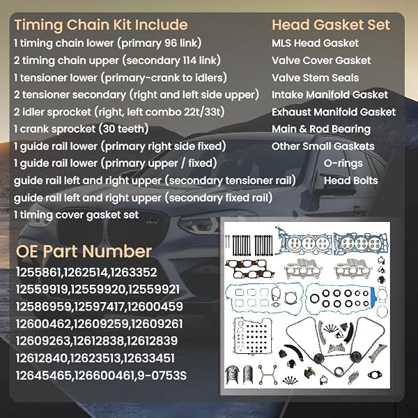 9-0753S 3.6 Timing Chain Kit & Head Gasket Set Bearing Fit For Chevy Equinox Malibu Traverse GMC Acadia Cadillac CTS SRX Buick Enclave 2.8L 3.0L 3.6L V6 9-0753sx by YIDEZU - Image 3
