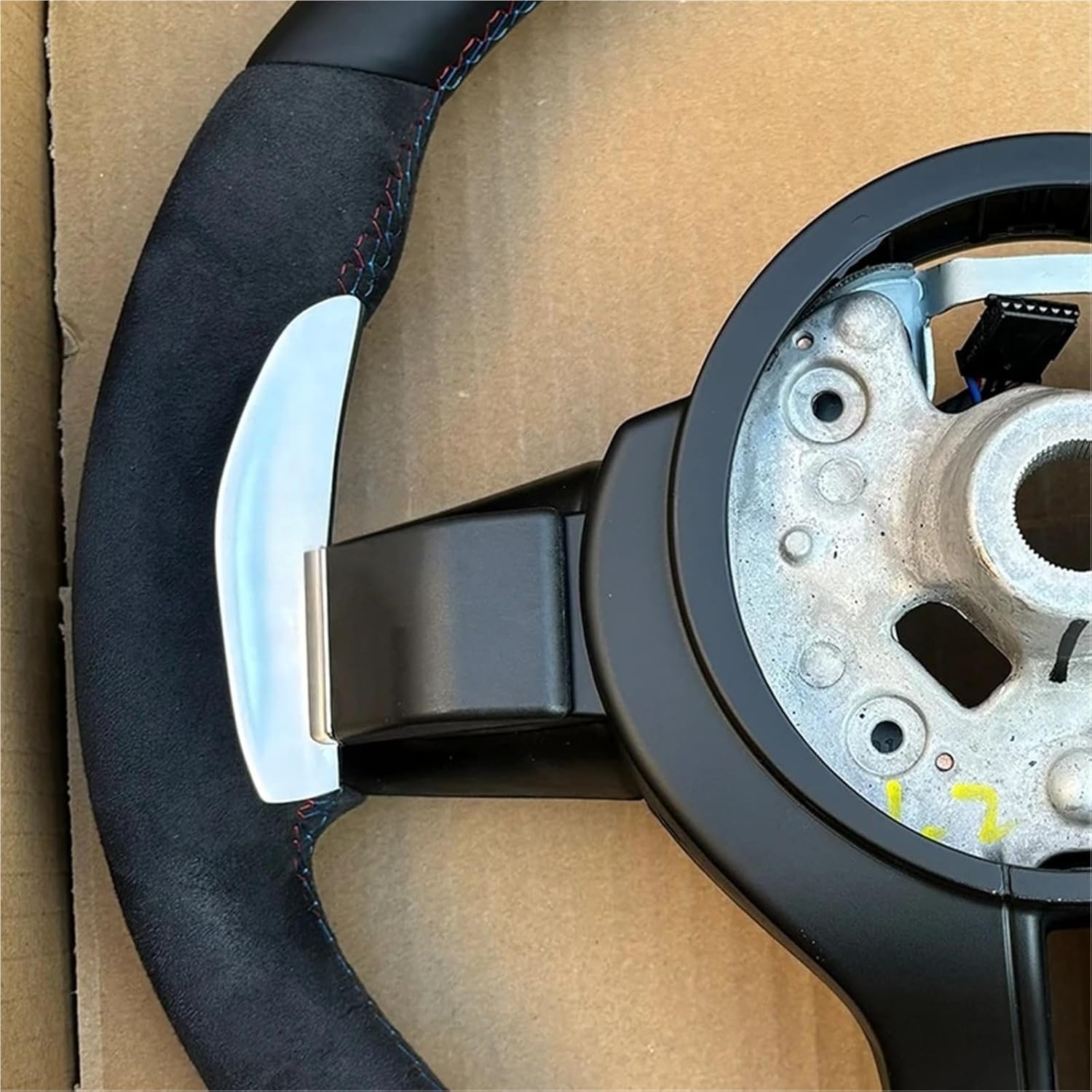 Compatible With BMW 3/5 Series Leather Steering Wheel With Paddles Button Assembly Accessories(3-M logo)