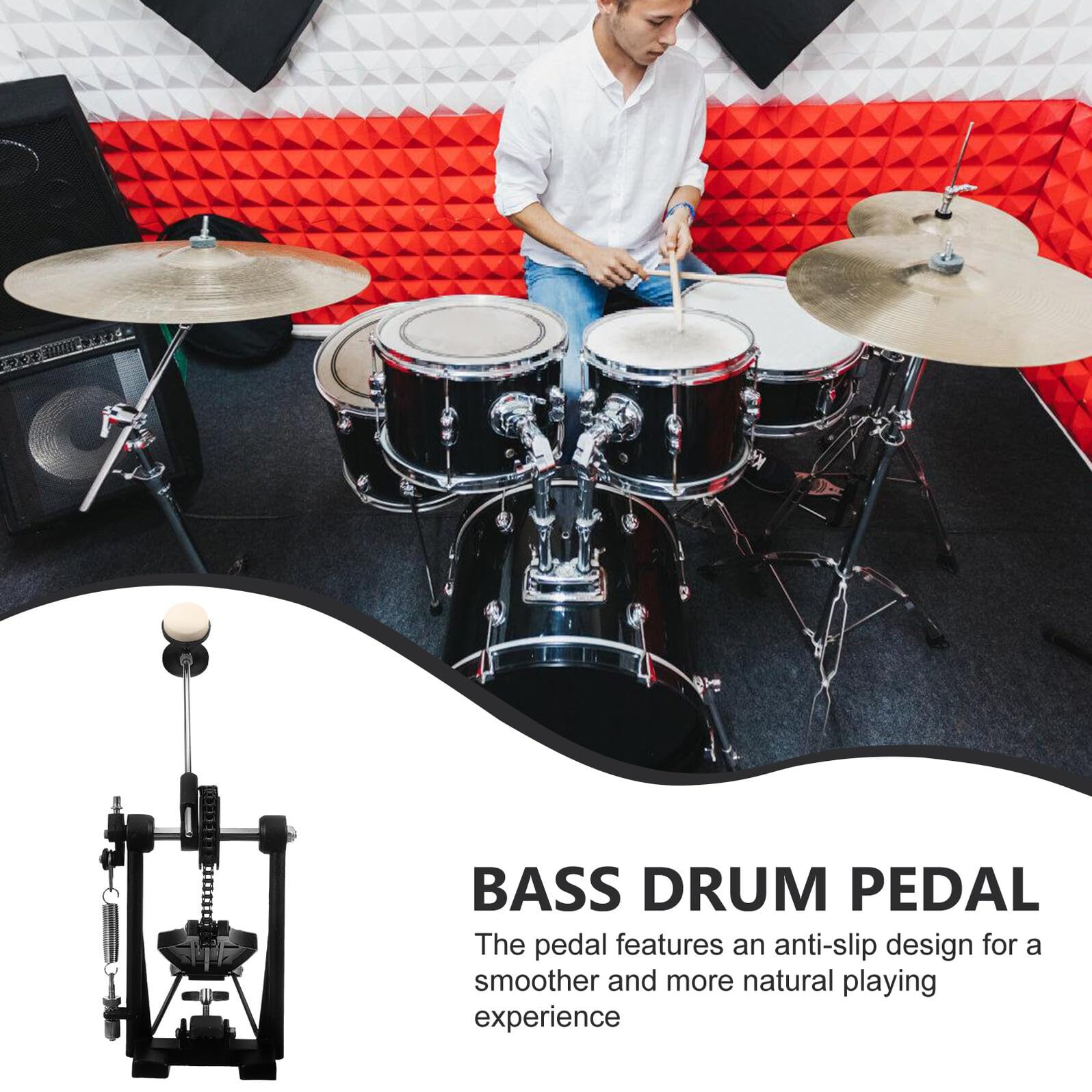 Alipis Batteria Bass Drum in Alluminio Lega Singolo con Catena Spessa e Base Allargata Accessorio Compatibile per Kit Batteria Elettrica e Acustica Design Antiscivolo per Batteristi