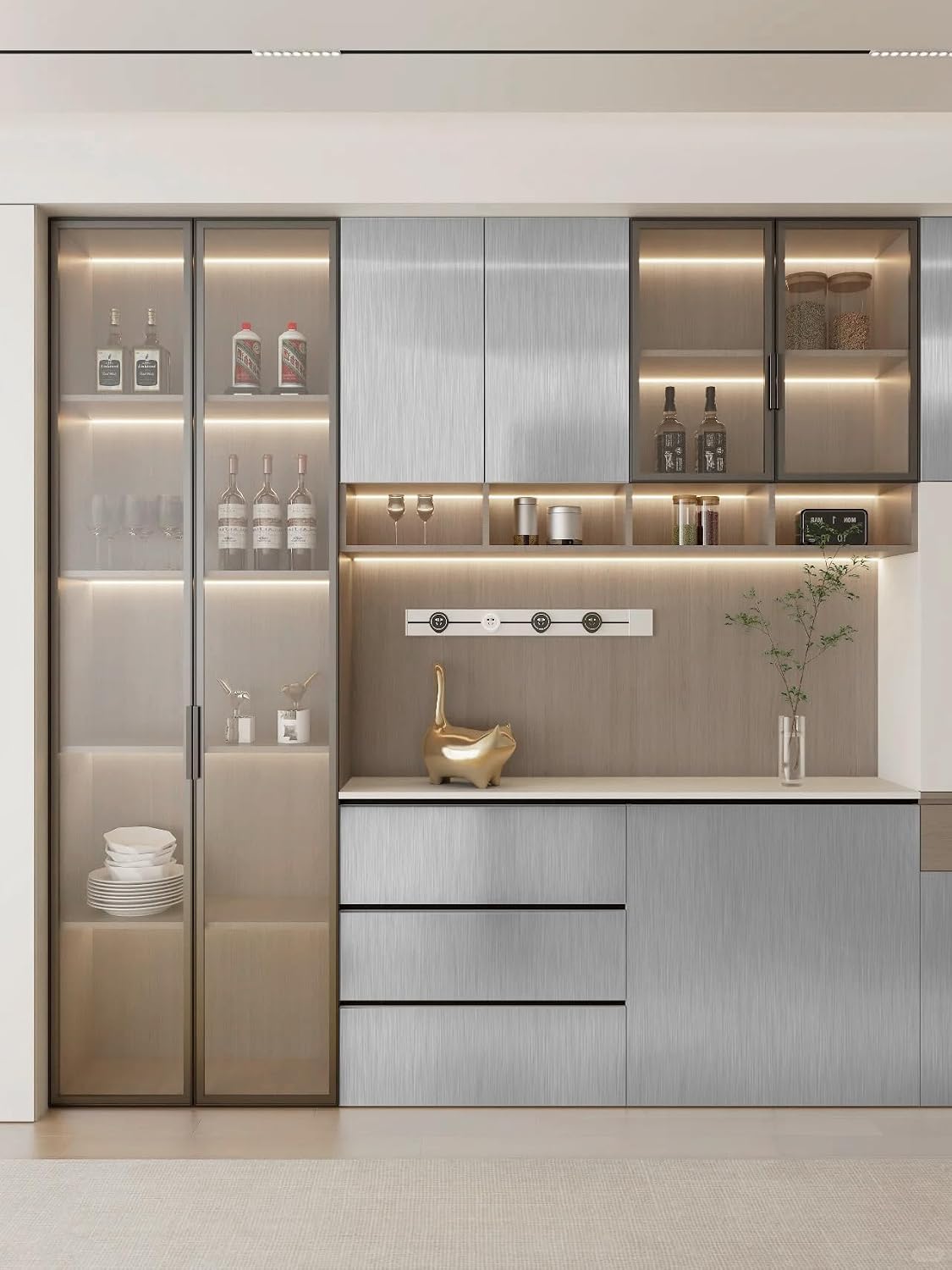 Abyssaly Gray Refrigerator Wrap Peel and Stick Wallpaper Grey Metallic Stainless Steel Brushed Contact Paper for Appliances Thick Heat Resistant Fridge Wrap for Microwave Oven 15.7 in x 393.7 in
