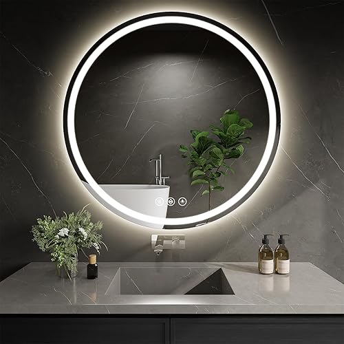 Miniatura 17 de Espejo de baño LED de 40 pulgadas redondo con luces, espejo LED circular, espejo iluminado para montar en la pared con 3 colores de brillo, 3